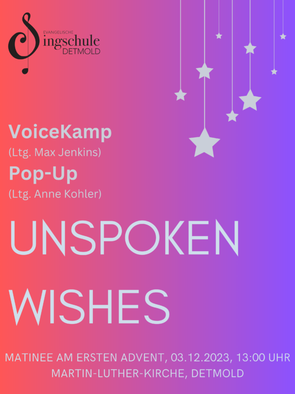 Plakat zur Matinee von VoiceKamp und Pop-Up am 03.12.2023 in der Martin-Luther-Kirche, Schülerstr. 12, 32756 Detmold