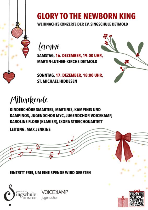 Weihnachtskonzerte Ev. Singschule: Glory to the newborn King 2023